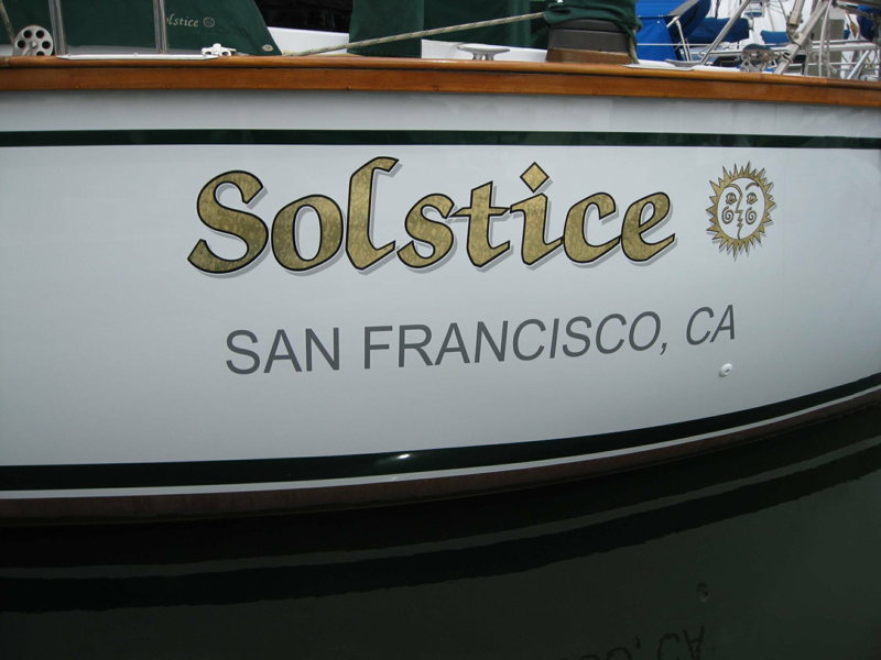 The 23 kt gold lettering of Solstice shines day and night.