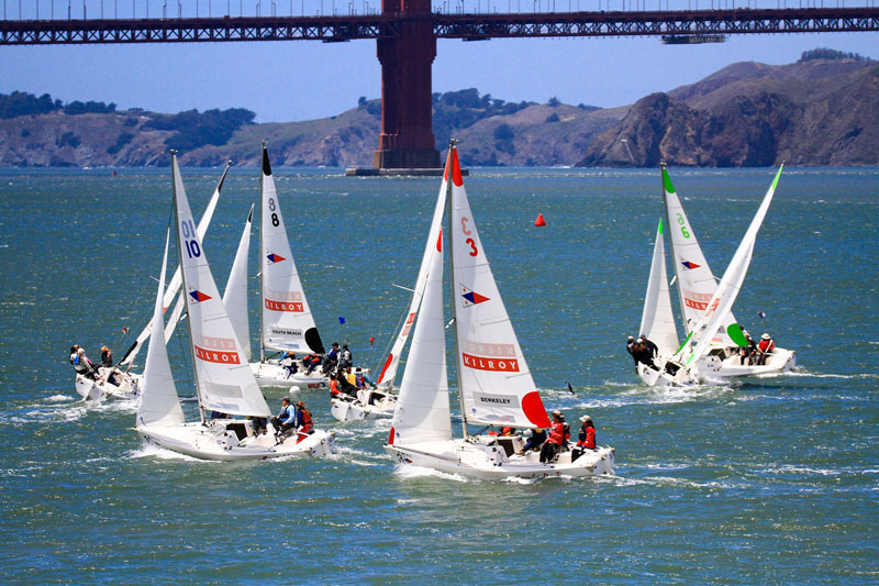 J/22s racing with the Golden Gate Bridge in the background
