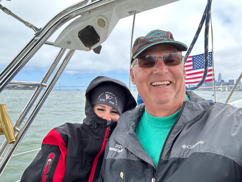 Apryl and Michael out for a grey coold day on the Bay. 